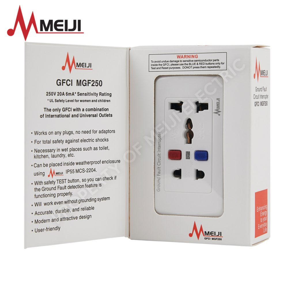 Meiji Ground Fault Circuit Interrupter Universal + International Outlet MGF250 Meiji Electric PH